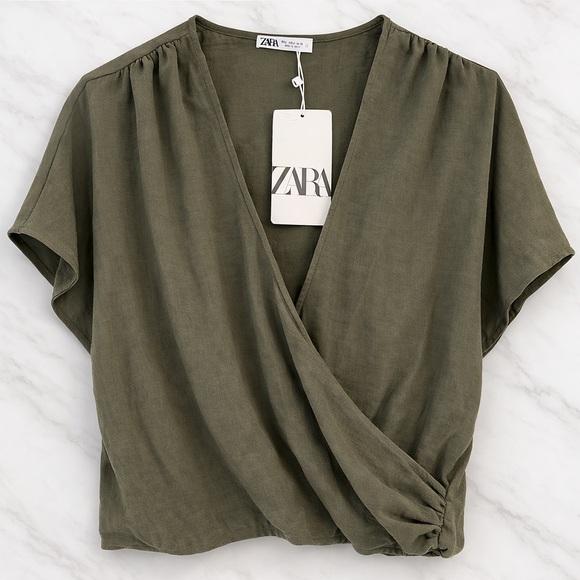 Zara Tops - ZARA Olive Green Draped Wrap Top NWT Size Large